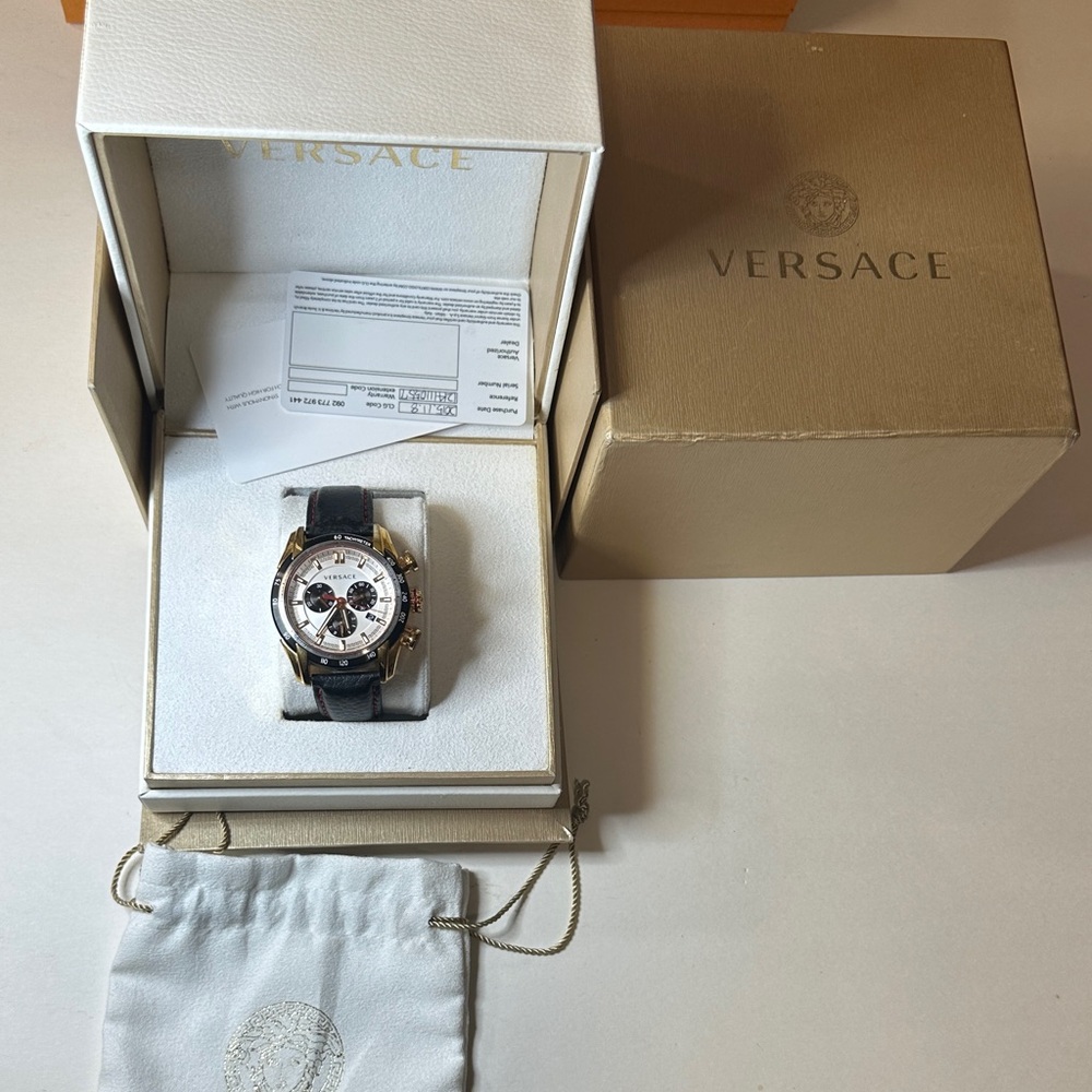Versace Gold and Black Leather Chronograph Watch - Picture 16 of 17